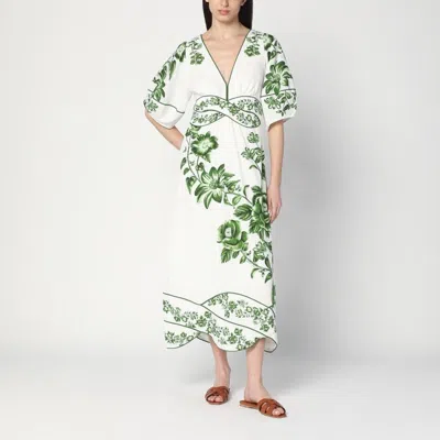 Farm Rio Floral Cascade Midi Dress White/green In Green