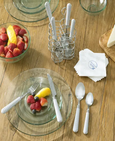 French Home Bistro Geometric Grid Stainless Steel 16 Piece Flatware Set, Service For 4