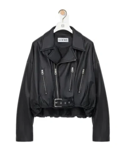 Loewe Long-sleeved Leather Jacket In Black