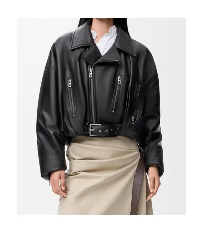 Loewe Long-sleeved Leather Jacket In Black