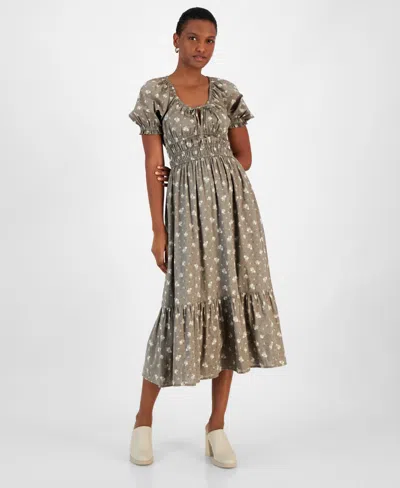 And Now This Women's Short-sleeve Clip-dot Midi Dress, Created For Macy's In Gray