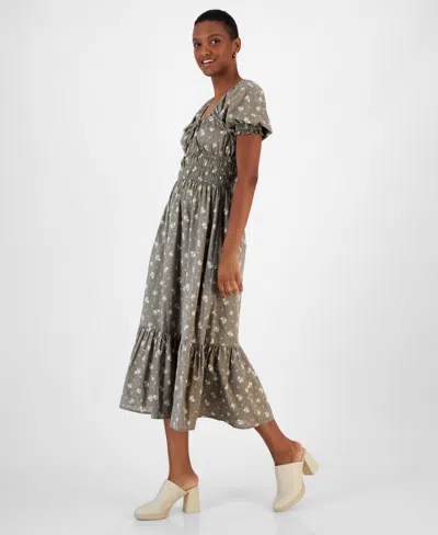 And Now This Women's Short-sleeve Clip-dot Midi Dress, Created For Macy's In Gray