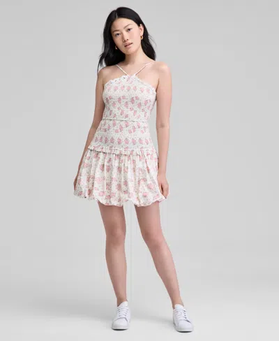 And Now This Women's Printed Cotton Halter Smocked Bubble-hem Dress, Exclusively At Macy's In Pink