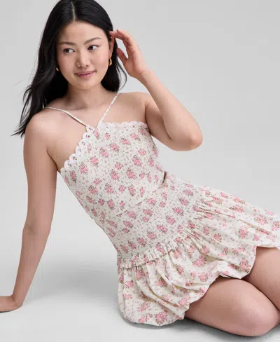 And Now This Women's Printed Cotton Halter Smocked Bubble-hem Dress, Exclusively At Macy's In Pink