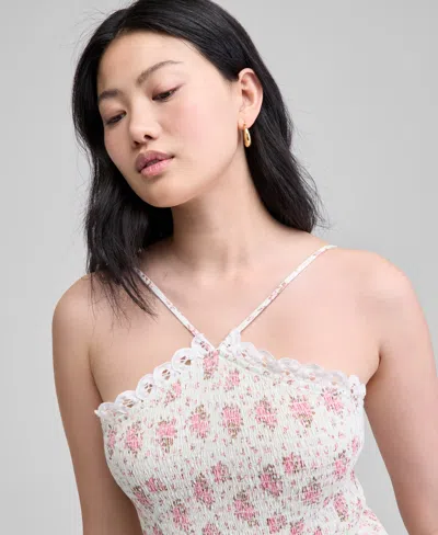 And Now This Women's Printed Cotton Halter Smocked Bubble-hem Dress, Exclusively At Macy's In Pink