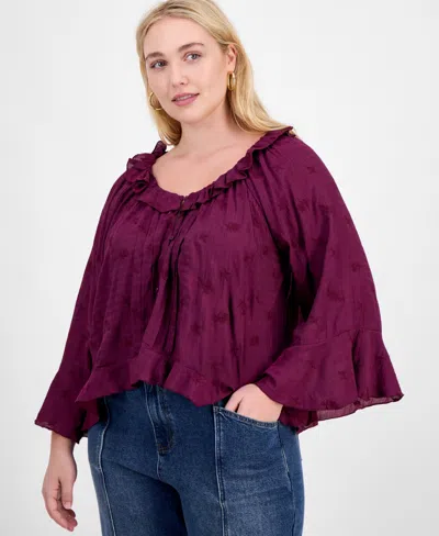 And Now This Plus Size Bell-sleeve High-low Blouse, Exclusively At Macy's In Purple