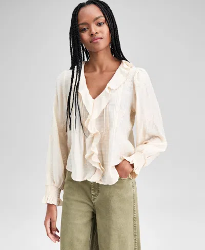 And Now This Women's Ruffle Front Long-sleeve Blouse, Exclusively At Macy's In Green