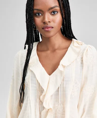 And Now This Women's Ruffle Front Long-sleeve Blouse, Exclusively At Macy's In Green