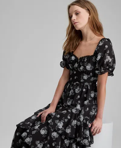 And Now This Women's Lace-trim Babydoll Maxi Dress, Macy's Exclusive In Black