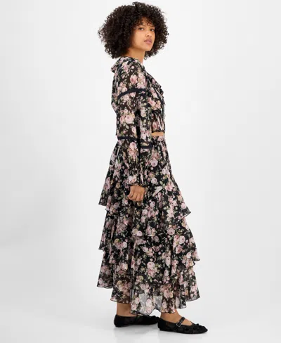 And Now This Petite Ruffle Set Tiered Skirt In Black