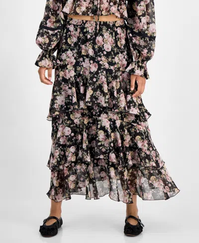 And Now This Petite Ruffle Set Tiered Skirt In Black