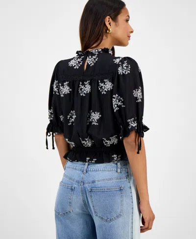 And Now This Petite Embroidered Puff-sleeve Blouse, Macy's Exclusive In Black