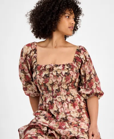 And Now This Petite Floral-print Puff-sleeve Maxi Dress, Macy's Exclusive In Brown