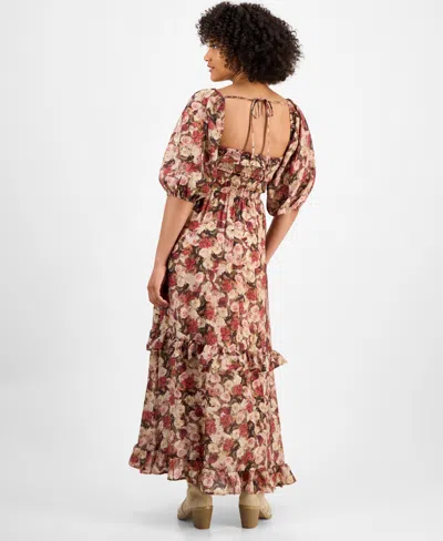 And Now This Petite Floral-print Puff-sleeve Maxi Dress, Macy's Exclusive In Brown