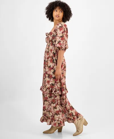 And Now This Petite Floral-print Puff-sleeve Maxi Dress, Macy's Exclusive In Brown