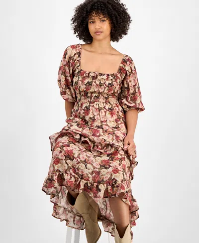 And Now This Petite Floral-print Puff-sleeve Maxi Dress, Macy's Exclusive In Brown