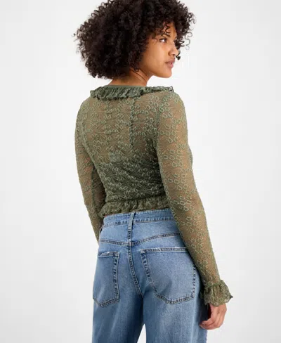 And Now This Now This Womens Ruffle Trim Stretch Lace Crop Top Pxxs 4x Macys Exclusive In Green