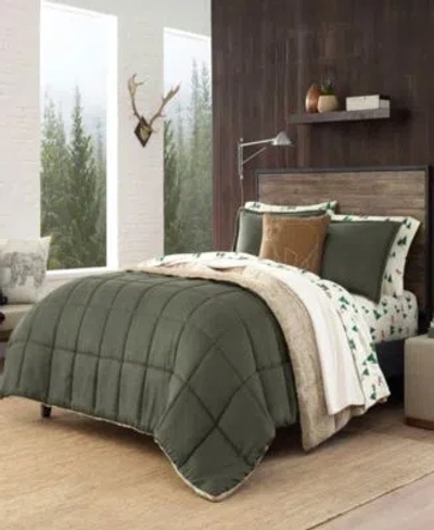 Eddie Bauer Sherwood Reversible Micro Suede Sherpa Comforter Sets In Green