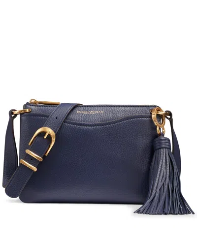 Donna Karan Glenwood Zippered Leather Crossbody With Tassel Detail In Blue