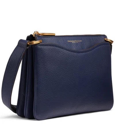 Donna Karan Glenwood Zippered Leather Crossbody With Tassel Detail In Blue