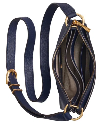 Donna Karan Glenwood Zippered Leather Crossbody With Tassel Detail In Blue