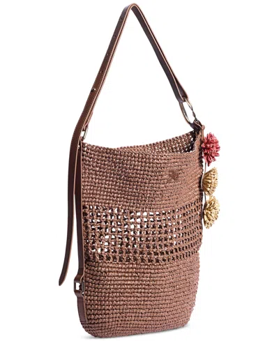Sam Edelman Marcie Open Weave Raffia Bucket Bag In Brown