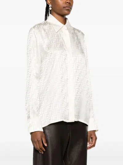 Fendi Ff Silk Oversized Shirt Clothing In White