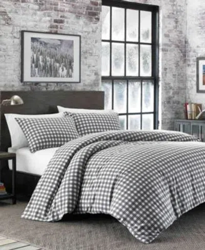 Eddie Bauer Preston Grey Cotton Flannel 3 Piece Duvet Cover Sets In Gray