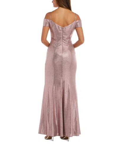 R & M Richards Nightway Cold-shoulder Foil Gown In Pink
