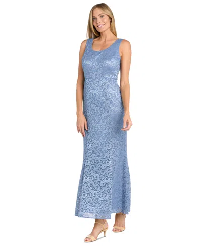 R & M Richards Petite 2-pc. Metallic-lace Gown & Jacket Set In Blue