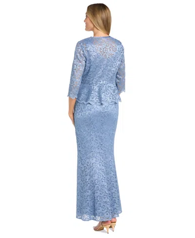 R & M Richards Petite 2-pc. Metallic-lace Gown & Jacket Set In Blue