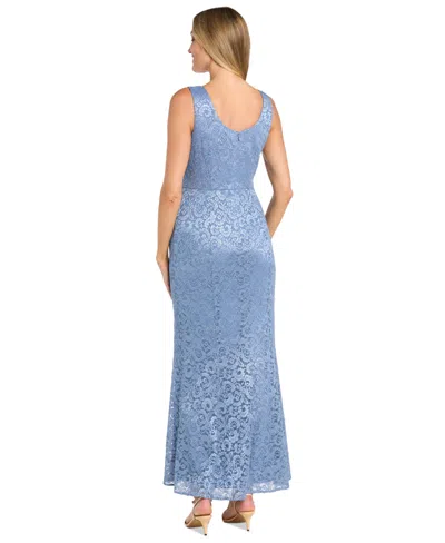 R & M Richards Petite 2-pc. Metallic-lace Gown & Jacket Set In Blue