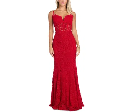 Morgan & Company Juniors' Sleeveless Glitter Lace Gown In Red