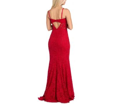 Morgan & Company Juniors' Sleeveless Glitter Lace Gown In Red