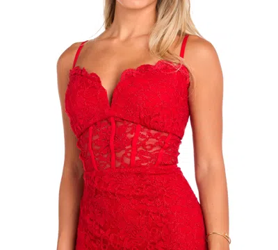 Morgan & Company Juniors' Sleeveless Glitter Lace Gown In Red
