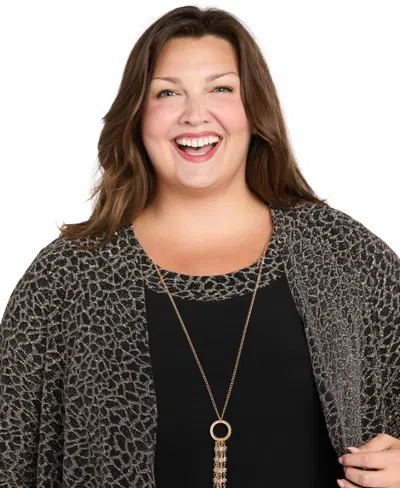 R & M Richards Plus Size Glitter Pull-on Jacket Dress In Black