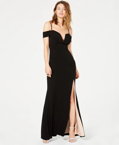 City Studios Juniors' Off-the-shoulder Gown In Black