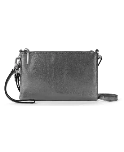 The Sak Vita Leather Zip Top Wristlet In Gray
