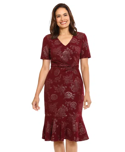 London Times Petite Twist-waist Flounce-hem Midi Dress In Blue