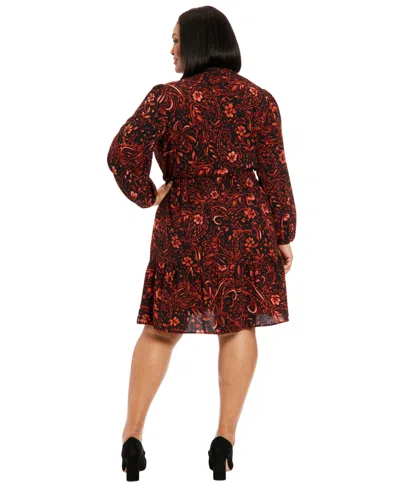 London Times Plus Size Long-sleeve Printed Chiffon Dress In Multi