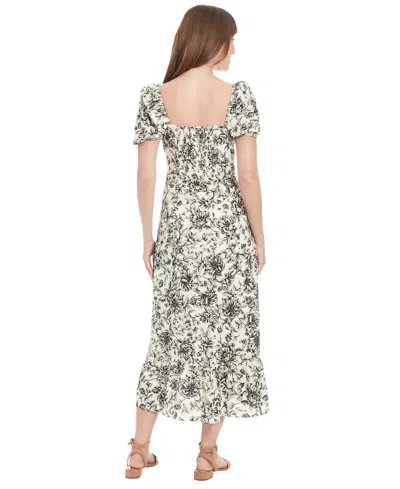 London Times Petite Floral-print Puff-sleeve Midi Dress In Multi