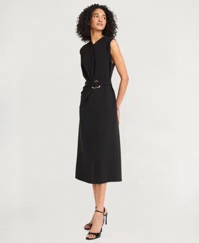 Luxely Ruched Midi Dress In Gray