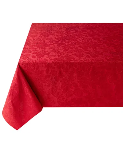 Benson Mills Poinsettia Foliage 60" X 84" Raised Jacquard Tablecloth In Red