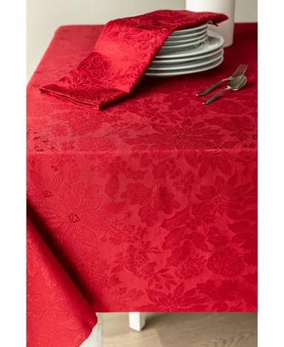 Benson Mills Poinsettia Foliage 60" X 84" Raised Jacquard Tablecloth In Red