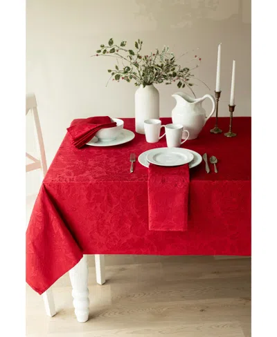 Benson Mills Poinsettia Foliage 60" X 84" Raised Jacquard Tablecloth In Red