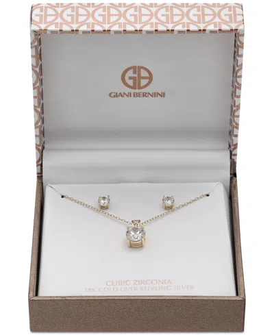 Giani Bernini 2-pc. Set Cubic Zirconia Round Pendant Necklace And Stud Earring Set In 18k Gold-plated Sterling Sil In Gold