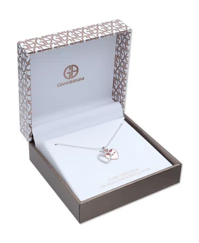 Giani Bernini Cubic Zirconia Mom Heart Pendant 18" Necklace In Sterling Silver And 18k Rose Gold Over Sterling Sil