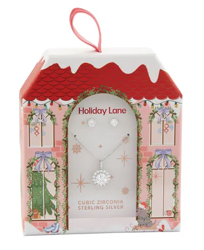 Holiday Lane 2-piece Cubic Zirconia Pendant Necklace And Stud Earrings, Macy's Exclusive In Silver