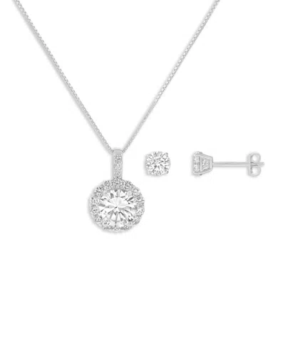 Holiday Lane 2-piece Cubic Zirconia Pendant Necklace And Stud Earrings, Macy's Exclusive In Silver