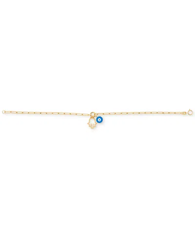 Macy's Hamsa Hand & Glass Evil Eye Charm Bracelet In 10k Gold In Gold